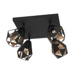 Eglo Plafondlamp Carlton 7 Staal Zwart Koper | IP20 - Geschikt voor 4x E27 